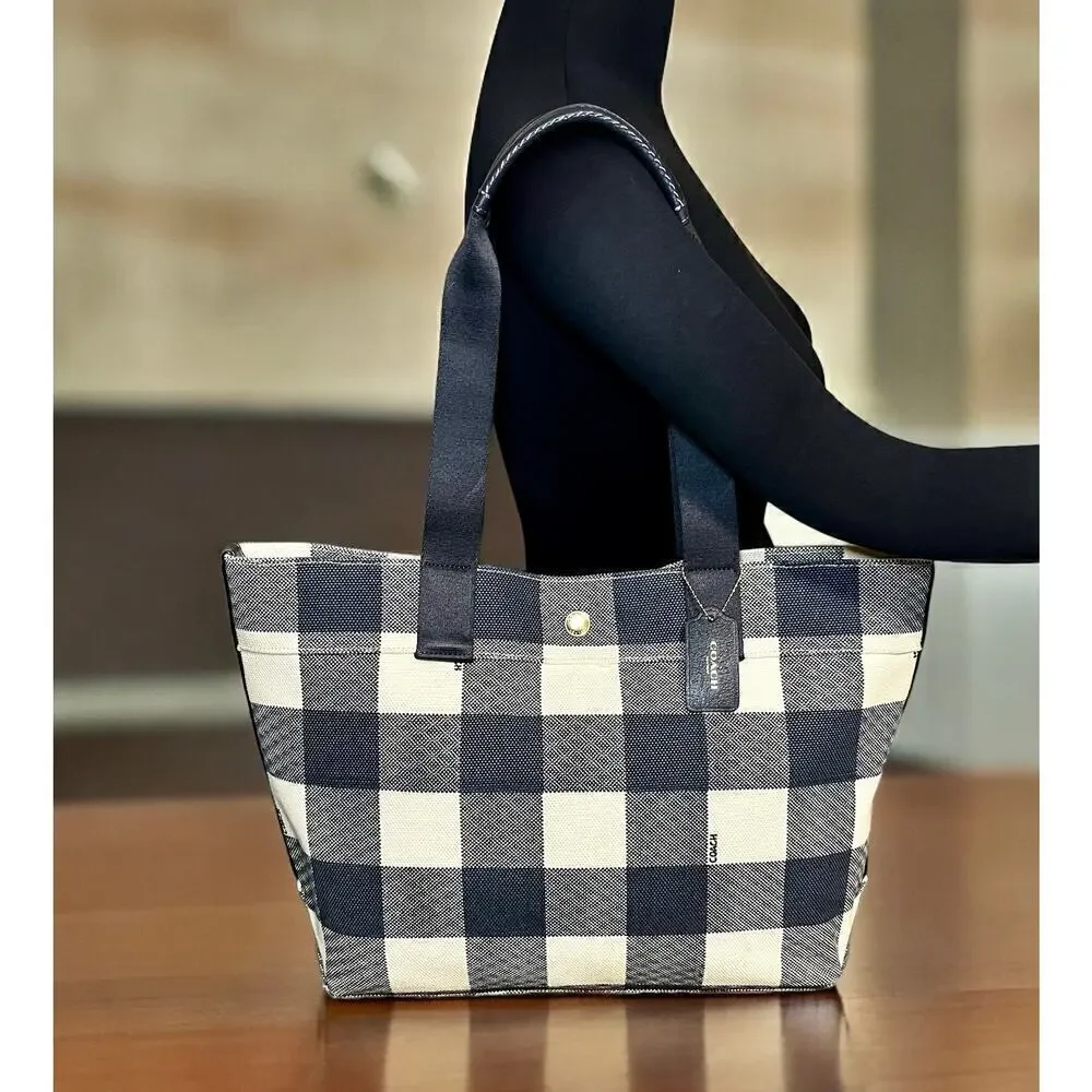Coach F25919 Buffalo Plaid Canvas Tote Bag